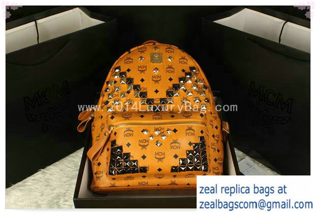 High Quality Replica MCM Stark Backpack Jumbo in Calf Leather 8100 Camel - Click Image to Close